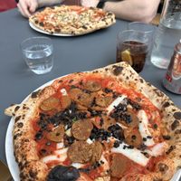 Vegan pepperoni pizza 🍕 and fungi pizza with vegan cheese 🧀   at Happy Face Pizza in North London