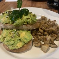 Veganized avocado on toast with mushrooms instead of eggs. Really tasty    at Groove Train in Greensborough