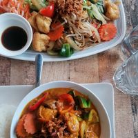 Wok fried noodles and the veggie and tofu curry at Phota Vietnamese Street Food in North West London