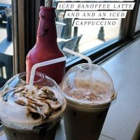 Iced Banofee Latte with almond milk and a cappuccino with oat milk at Suzie's Cup of Joy in Cleethorpes