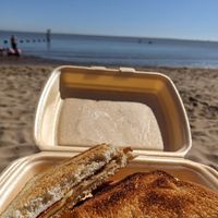 Vegan Cheese and bacon toastie on the beach at Suzie's Cup of Joy in Cleethorpes