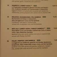 Menu vegan choice at Sigiriya in Berlin