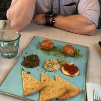 Vegan cheese croquettes with vegetable dips at Epiphany's Kitchen in Ghent