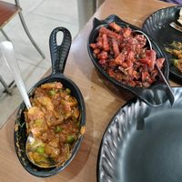 Matar mushroom and crispy chili potatoes at Tadka4986 in New Delhi