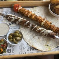 Shish kebab   at Hummus Bar in Haifa
