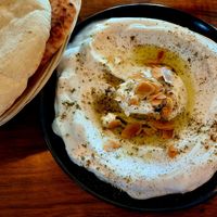 Labaneh, served with pita at Hummus Bar in Haifa
