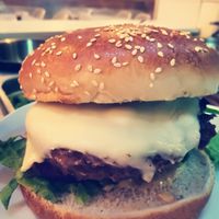 beyond  meat hamburger  cheese  vegan
 at Hummus Bar in Haifa