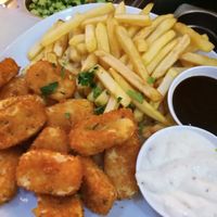 naguts with  chips  at Hummus Bar in Haifa