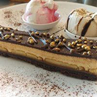 Toffee crunch dessert at Hummus Bar in Haifa