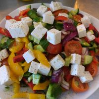 Greek salad at Hummus Bar in Haifa