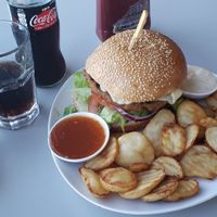 House Burger at Hummus Bar, Haifa. at Hummus Bar in Haifa