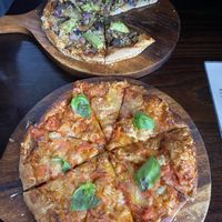 Avo and mushroom pizza (top) and margarita pizza   at Spagalimis - Central in Christchurch