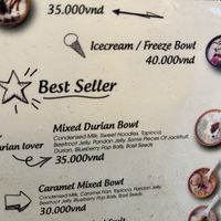 Goodies in the durian bowl (she omits condensed milk for vegans)  at Little Bowl in Hanoi