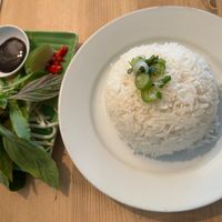rice and toppings for pho  at Banh Mi Bay in London