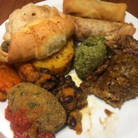 full plate of yummy vegan foods! at Govinda - Godoy Cruz in Mendoza