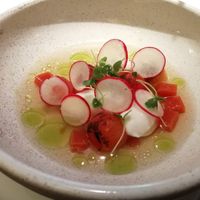 Soup with whipped cream cheese (vegan l at The White Peacock in Leicester