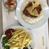 ikeas special vegan chili sin carne and the plantballs with fries  at IKEA in Lyssach