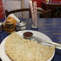 Vegan crepe with strawberry jam  at Brown Bread Bakery in Varanasi
