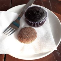 Vegan chocolate muffin and cookie at Brown Bread Bakery in Varanasi