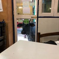 Cow looking in to Brown Bread Bakery   at Brown Bread Bakery in Varanasi