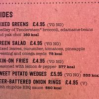 Menu — sides  at LHR - Giraffe - T3 in West London