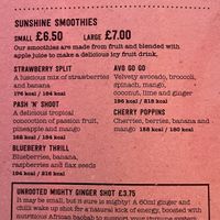 Menu — smoothies  at LHR - Giraffe - T3 in West London