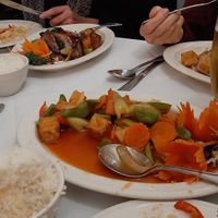 Sweet & sour, spicy eggplant, pad Thai, beer at Thai Garden in Keene