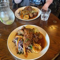 Lentil loaf in background   at BA-HA in Birmingham