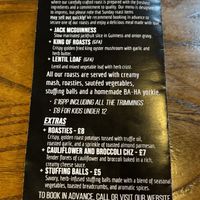 Sunday roast menu   at BA-HA in Birmingham