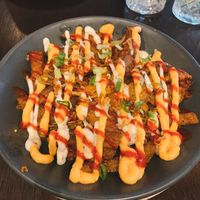 Loaded fries with homemade cheese sauce, mayo and mince  at BA-HA in Birmingham