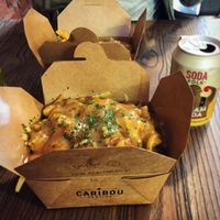 Original vegan poutine (gravy, cheese, chips) at Caribou Poutine in Liverpool