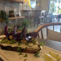 Beet toast with tofu ricotta   at The Vegan Lab in Dahab