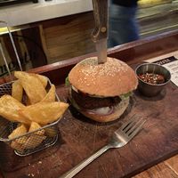 Gangnam Style burger with a side of wedges & homemade kimchi  at Smooth Cafe in Moalboal
