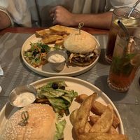 Pulled “pork” burger and sweet potato burger  at Smooth Cafe in Moalboal