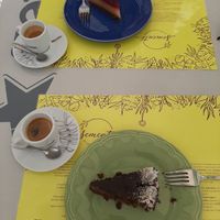 Cake and coffee at Semente - Art - Coffee & Plant Based Food in Braga
