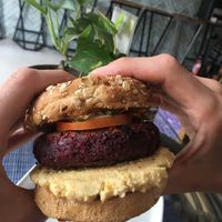 Homemade Quinoa and Beetroot patty  at Travel Yoga Cafe in New Delhi