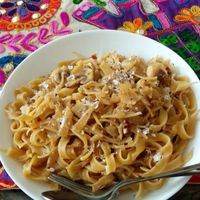 Mushroom Coconut Fettuccine at Travel Yoga Cafe in New Delhi