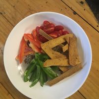 Baba Ghanoush with sticks. at Travel Yoga Cafe in New Delhi