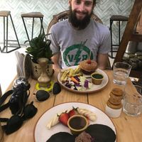 Burger and pancakes at Travel Yoga Cafe in New Delhi
