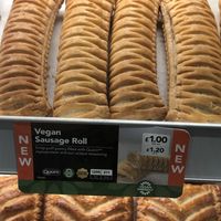 Vegan sausage rolls clearly displayed and cost £1.00! at Greggs - High St in Chatham
