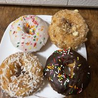 The 4 vegan cake donut options. So yummy! 🍩  #Veganuary at Dank Donuts in Big Bear Lake
