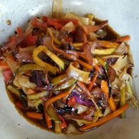 Vegan Asian flat rice noodle veggie stir fry in sesame coriander sauce $15 at The Malthouse in Warwick