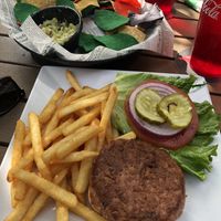 Impossible burger and guacamole with chips  at The Yucatan Beach Stand in Fort Myers Beach