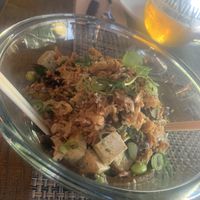 Tofu build your own bowl with black rice, avocado, edamame, shittake, crispy onions, herb mix and original sauce (a bit like soy sauce). Tasty!  at Local in Lisbon