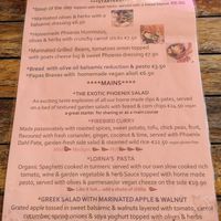 Dinner menu at The Phoenix Vegetarian Restaurant & Accommodation in Castlemaine