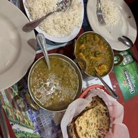 Vegan Turks Dal Fry  and Vegan Matar Tofu with rice and vegan garlic roti 🫓   at India Taj Palace in San Antonio