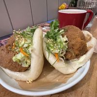 ‬
‭ 5 SPICE‬‭ LION’S‬‭ MANE‬‭ BAO (I think) I had the waitress surprise me with all choices but they were all vegan.  at Gongfu Bao in Ottawa