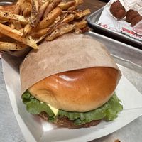 “You’re a Vegan” burger with a side of fries  at CowBar in Raleigh