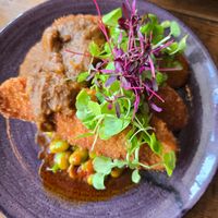 Katsu sweet potato with edename beans woth harrisa and soy dressing at The Rose & Crown Bistro in Northampton