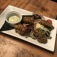 Artichoke and spinach beignets with vg garlic aioli (starter) at The Rose & Crown Bistro in Northampton